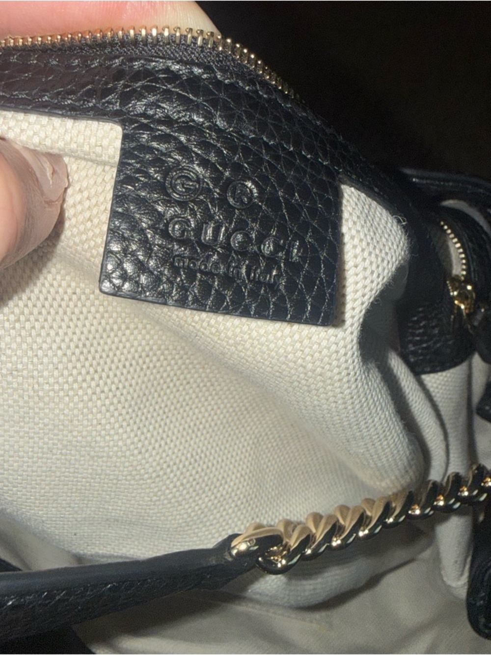 Gucci Black Pebbled Leather Fringe Shoulder Bag with Chain Straps -Vintage Boho - Picture 6 of 6